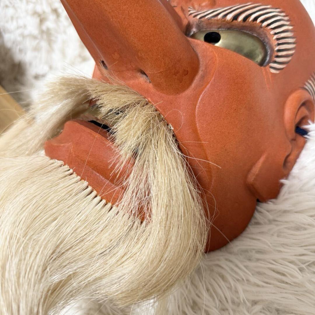 希少・共箱付】能面士 森崎夢我作 木彫 天狗面 平成十年