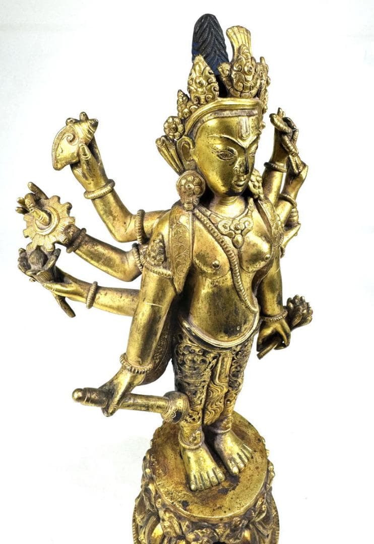 古銅鎏金八臂観音立像 伝世品仏像 仏教美術 ウブ品 入手困難骨董