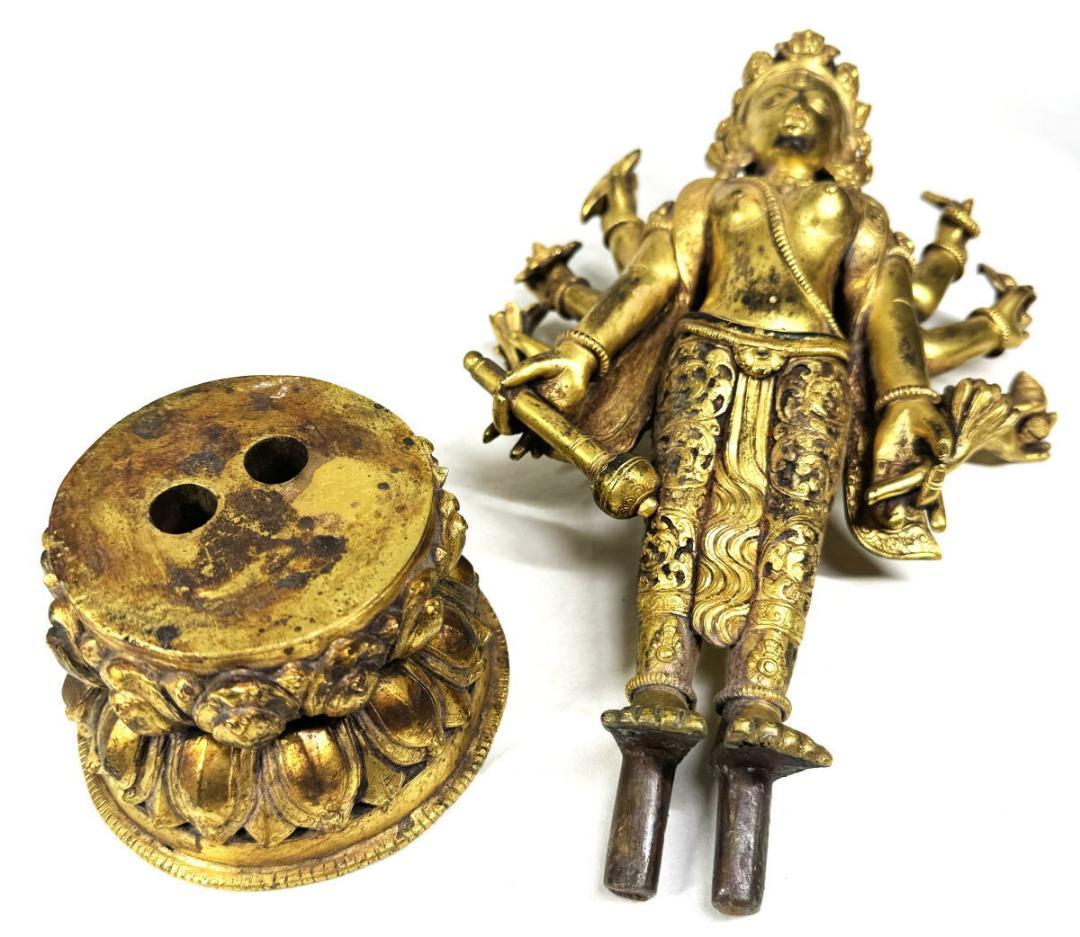 古銅鎏金八臂観音立像 伝世品仏像 仏教美術 ウブ品 入手困難骨董