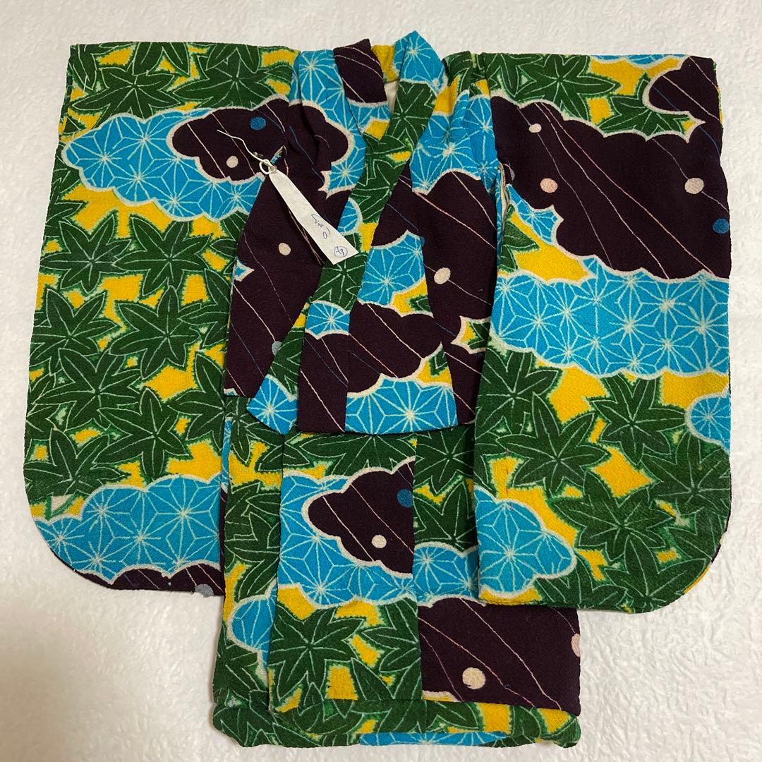 人形の着物 古布ちりめん 鮮やか青系 10号