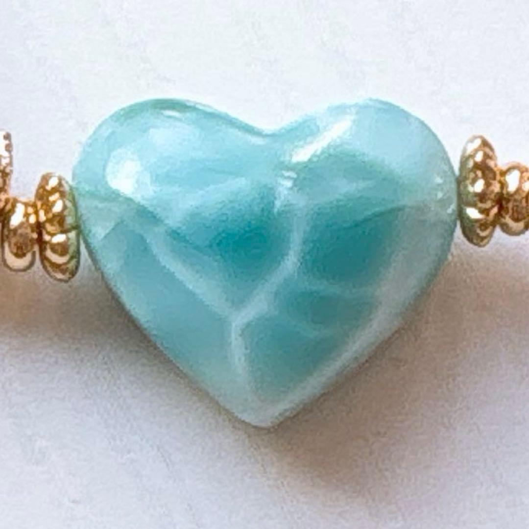 ラリマー ハート＆インカローズ・トルマリン・モルガナイト天然石ブレスレット