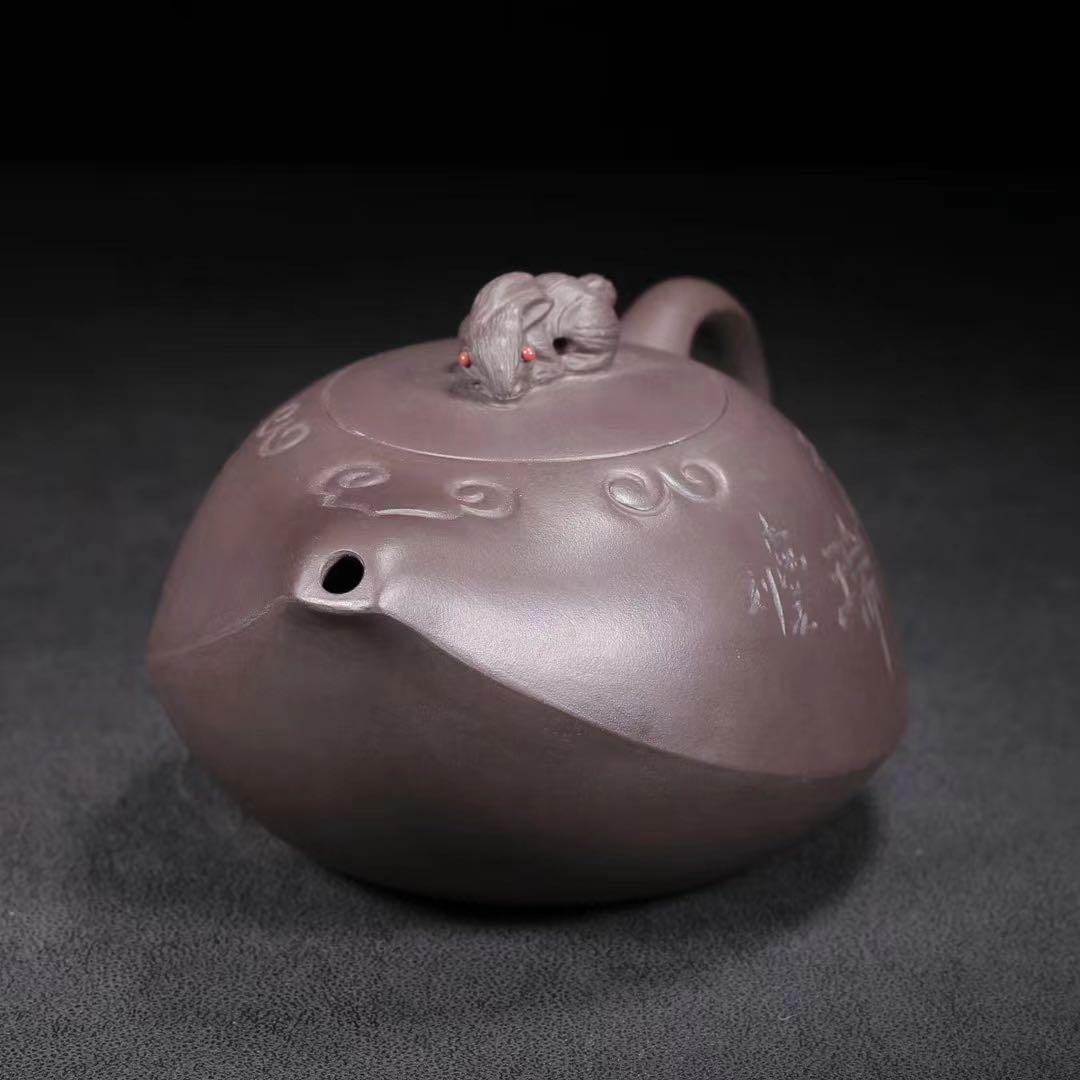 中国古美術・原鉱紫泥 ・祥瑞字紋紫砂壺・紫泥急須・茶壺・