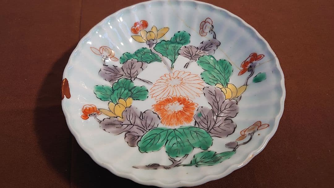 古伊万里李朝白磁色絵輪華皿華の図アンティーク古伊万里蔵出し