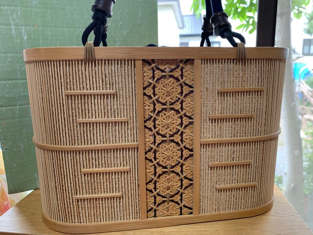 駿河竹千筋細工　バッグ　持ち手藍色