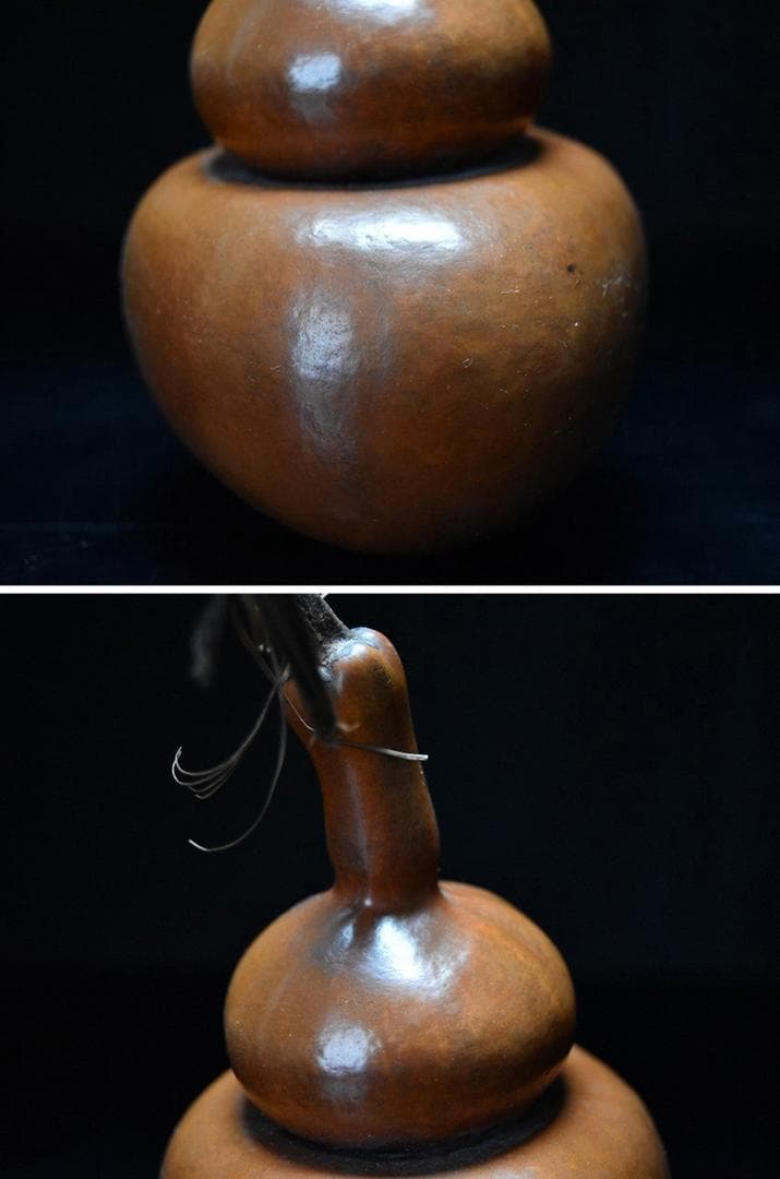 匏】 ☆ 匏器 文玩葫芦 ☆ 清朝期 長頸 茎付 経年色