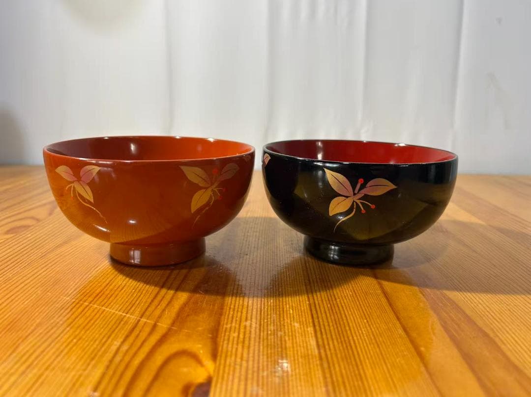 漆器 椀 オレンジ 黒 2個セット 木箱入り
