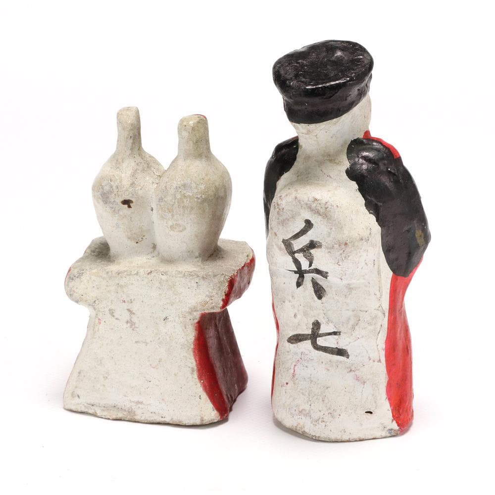 206B 古い花巻人形 4体 土人形 天神様 鯛担ぎ 神酒 兵隊 高さ