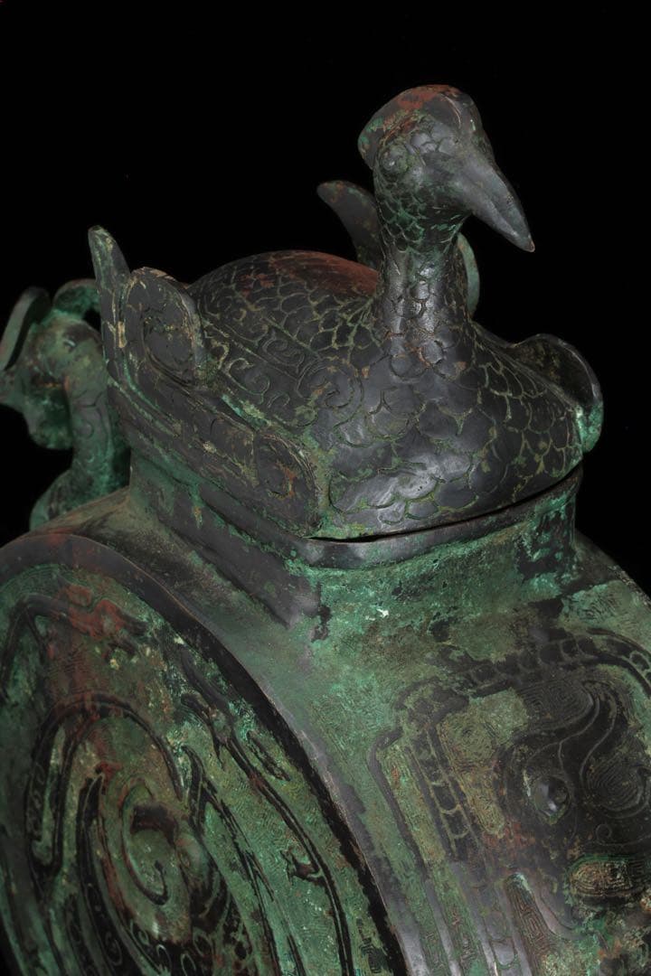 中国古玩 西周〜春秋時代 青銅水器 龍紋鷲蓋青銅器 共箱 古美術 骨董品