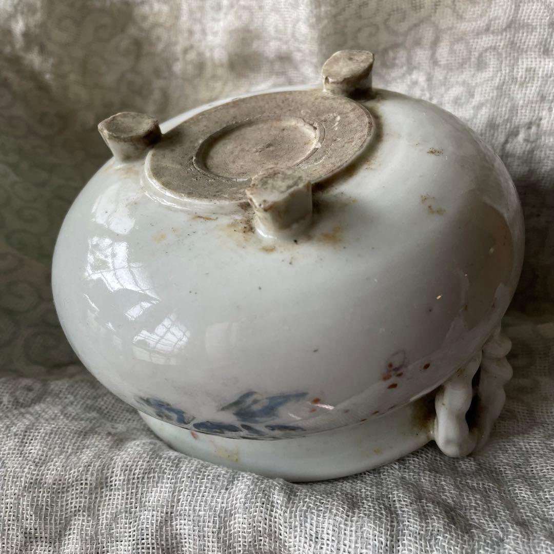 香炉 白磁 古陶磁器 骨董 アンティーク China 三つ足 花 古玩 古美術