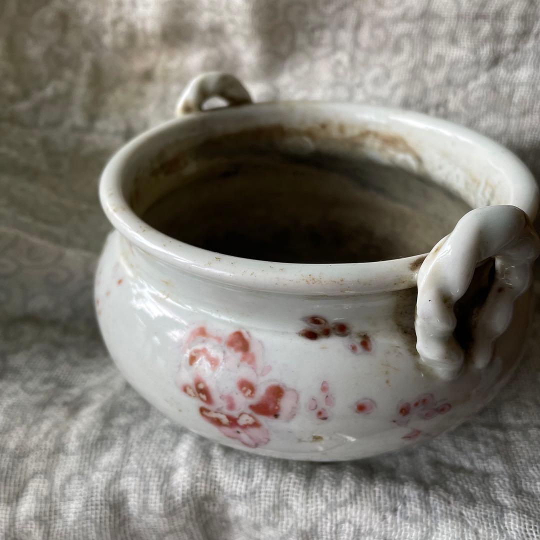 香炉 白磁 古陶磁器 骨董 アンティーク China 三つ足 花 古玩 古美術