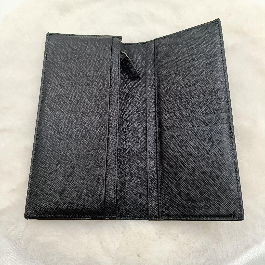 美品 PRADA プラダ 二つ折り長財布 サフィアーノ ブラック プラダ