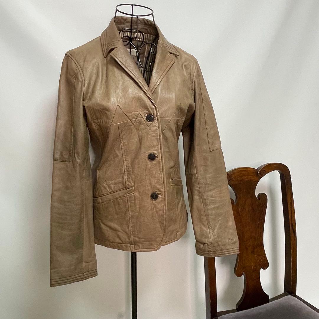 Harley ベージュ レザージャケット 即決☆HARLEY DAVIDSON☆メンズS