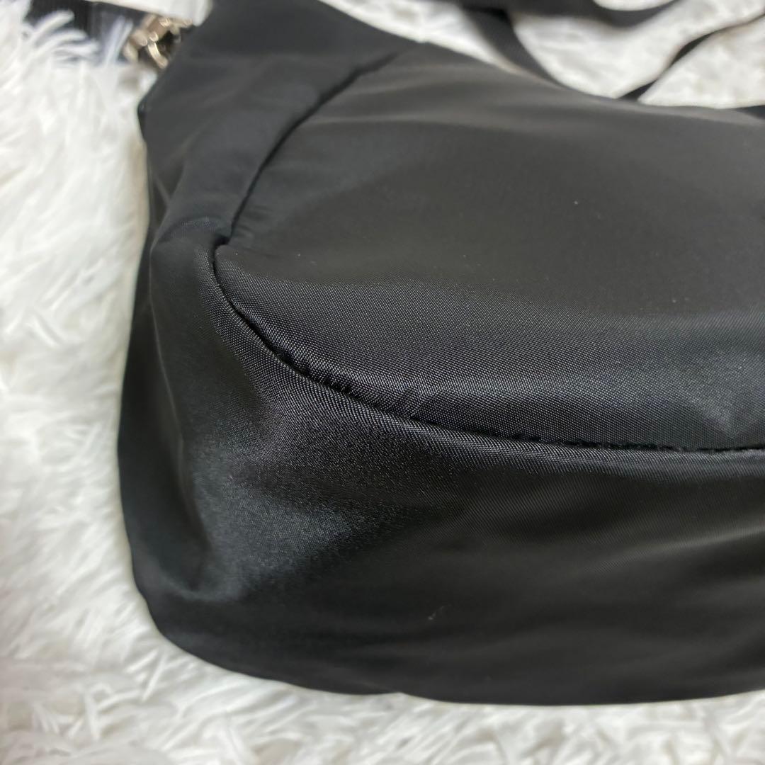 アニエスベー　2wayバッグ　ナイロン　レザー　ゴールドロゴ　ブラック×ブルー