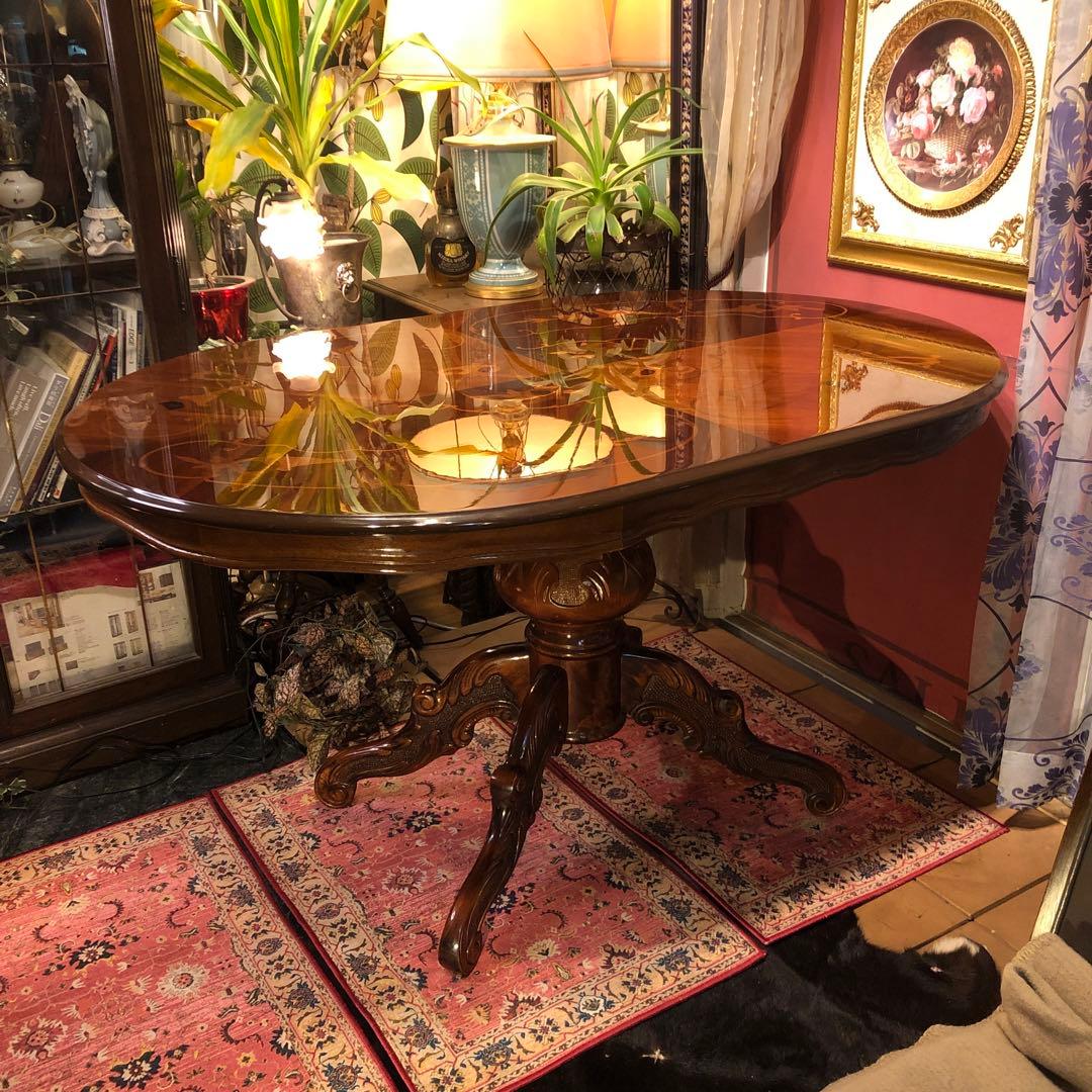 こうママ✨✨ 天板のみSaleヴィンテージ イタリアン象嵌オーバルテーブル