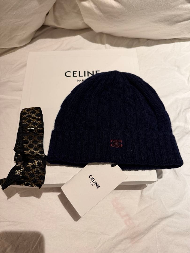 新品未使用】CELINE セリーヌ カシミア ニット帽 ネイビー ユニ