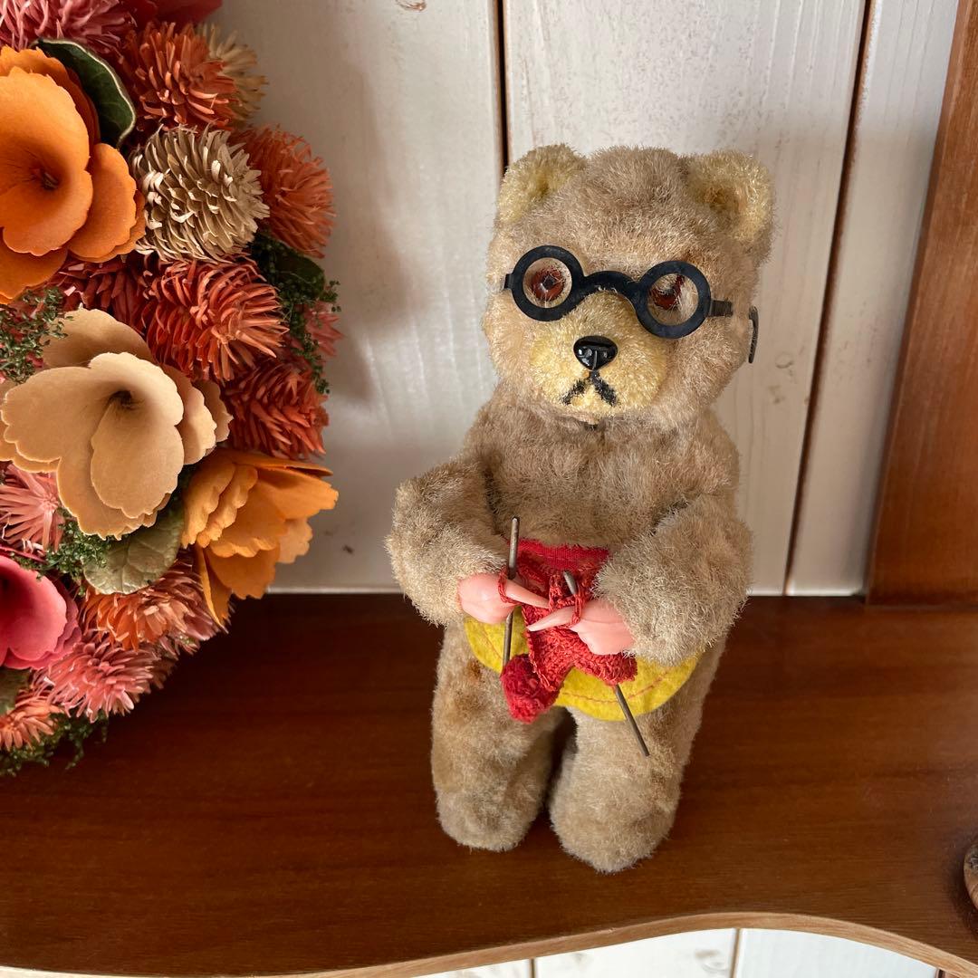 max carl ヴィンテージ ゼンマイ式 編み物をするテディベア 蚤の市