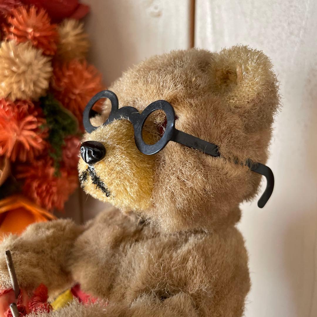 max carl ヴィンテージ ゼンマイ式 編み物をするテディベア 蚤の市