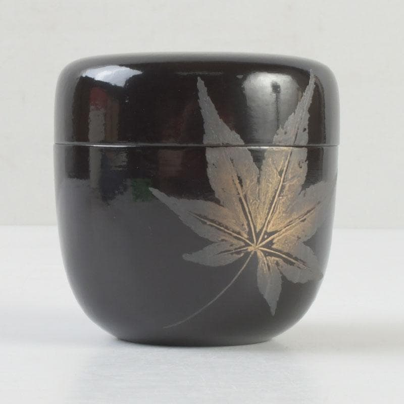 茶道具 漆匠 前端春斉作 黒一閑 雲錦 桜紅葉蒔絵 大棗 共