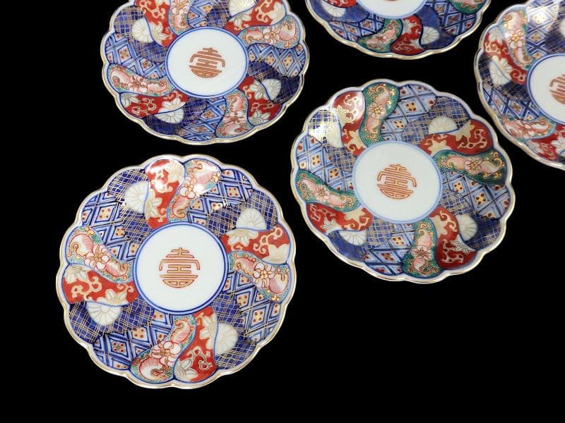 大聖寺伊万里 金襴手 寿紋に捻り輪花菊皿 4寸皿 5客 D820AS-CUy - メルカリ