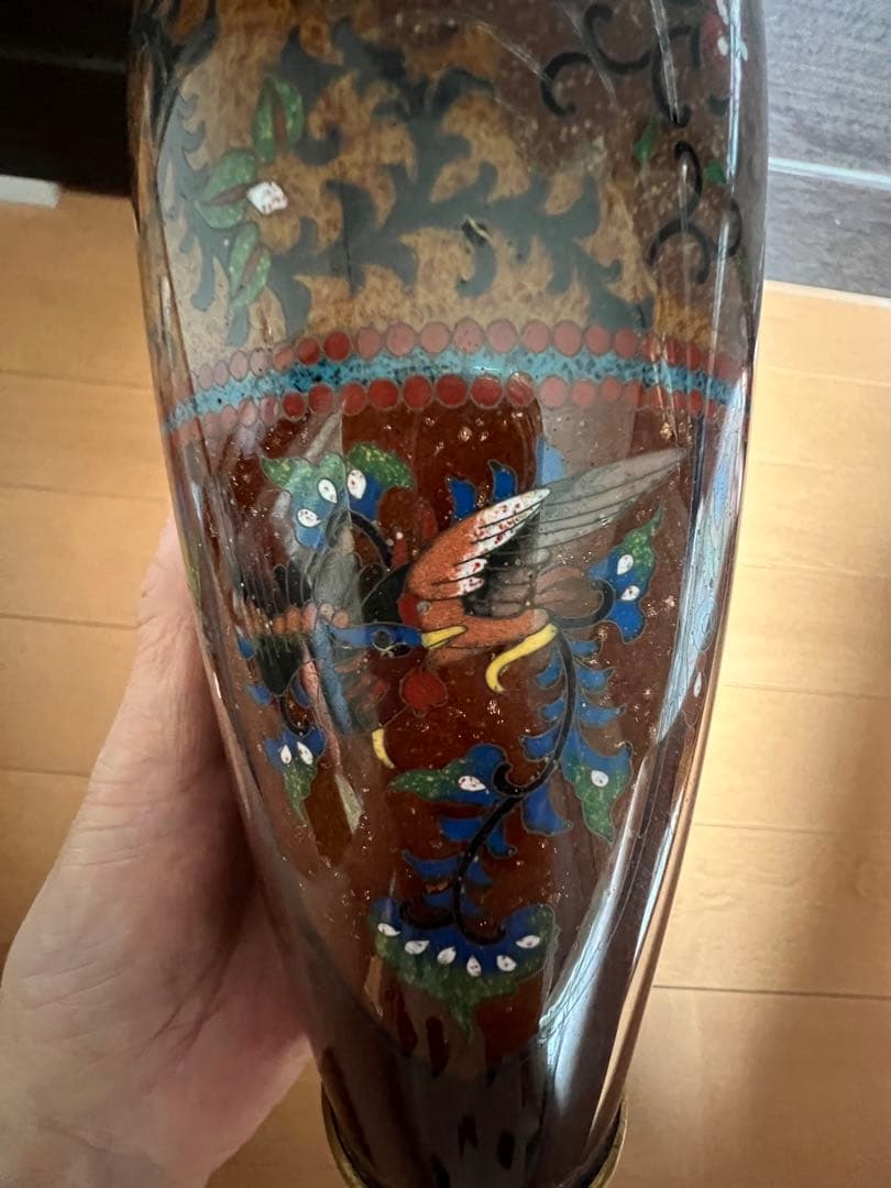 最高級日本七宝花瓶 龍と鳳凰 花唐草文 骨董2 景泰藍