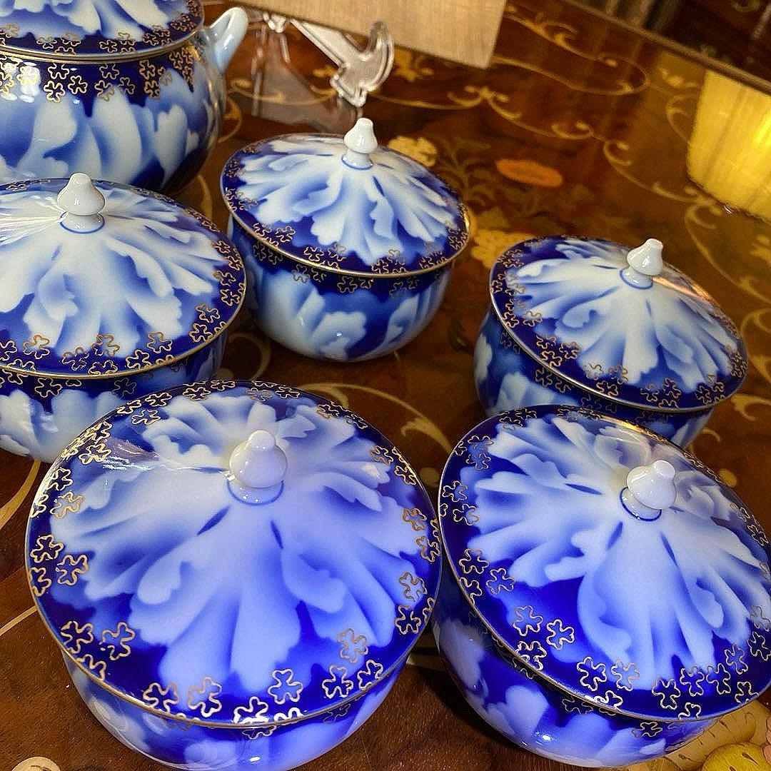 深川製磁牡丹金ミル蓋付き湯呑み5客 箱付