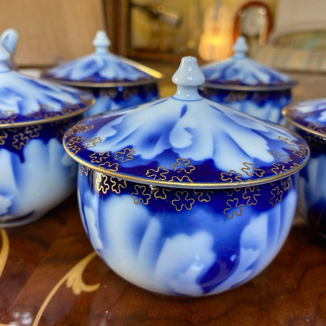 深川製磁牡丹金ミル蓋付き湯呑み5客 箱付