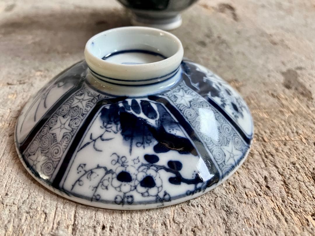 ✓古伊万里/蓋付き椀18客/染付山水画/骨董/磁器