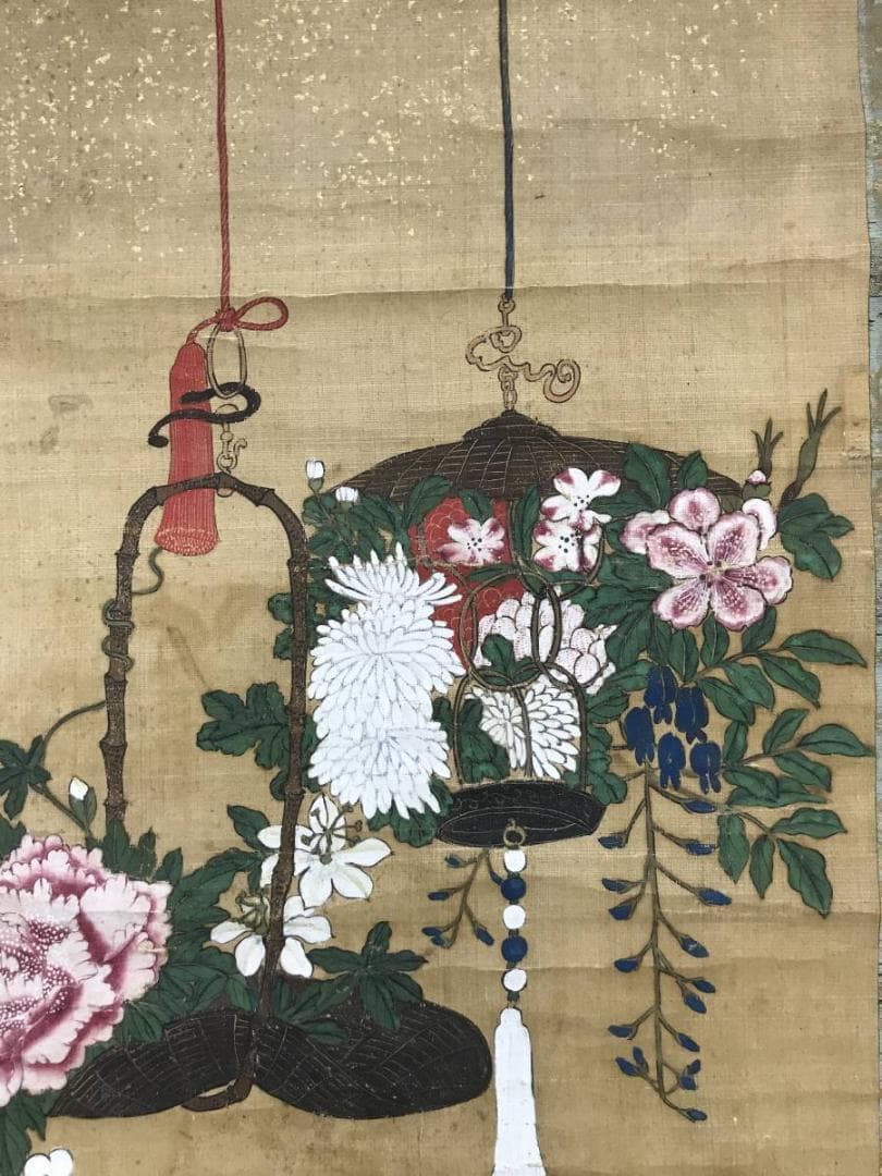 作者不詳/籠花図/花図/掛軸/名家伝来/AC-576