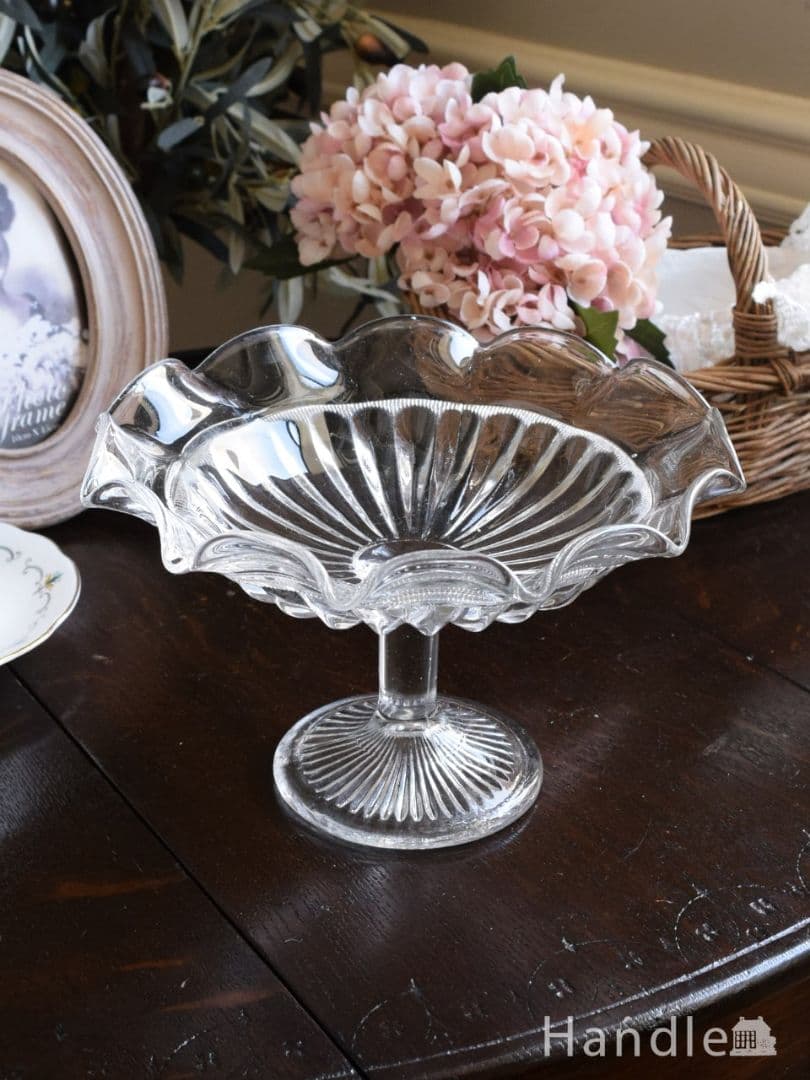 アンティーク美品 1940〜1950年代 イギリス ガラス製 コンポート