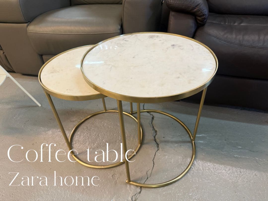 ZARA HOMEリアル大理石ネストテーブル サイドテーブル ゴールド