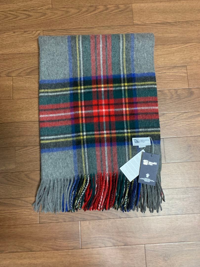 大判ジョンストンズ カシミヤ 100%マフラー ストール グレー