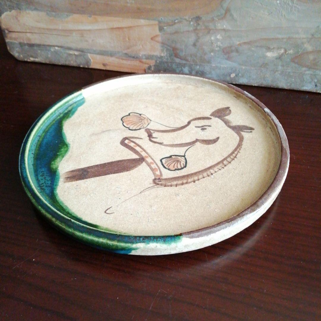 瀬戸焼　織部馬文油皿　21.7cm　江戸後期～明治期