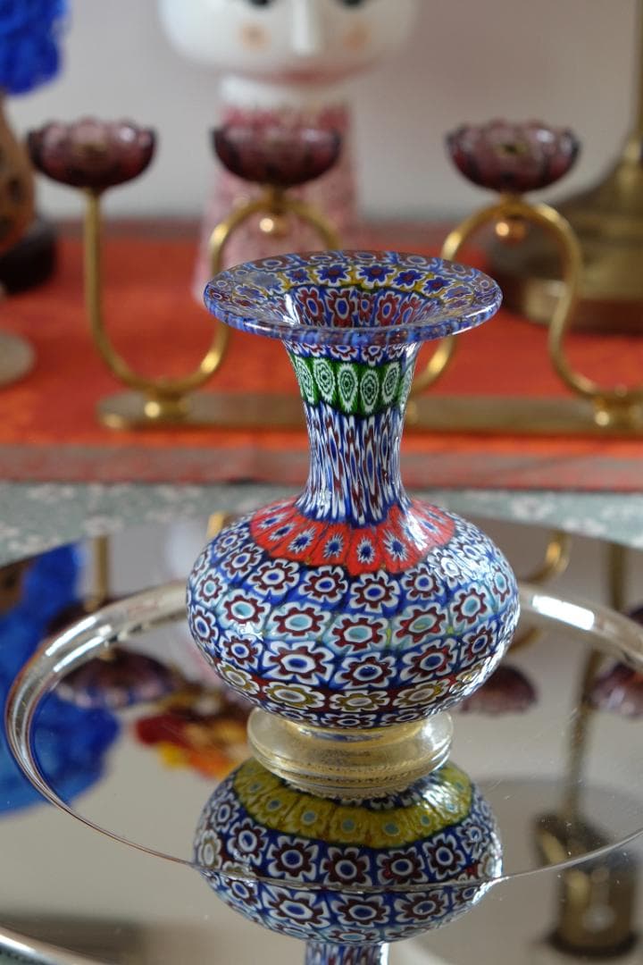 ベネチアンガラスミルフィオリの「アンティーク」の6角の花瓶