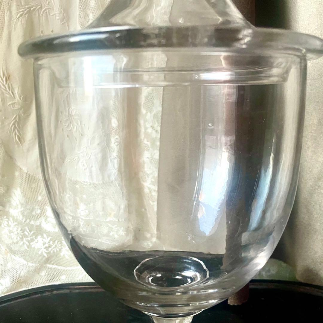 大きな蓋付きガラスボンボニエール お菓子入れ19世紀店舗什器フランス