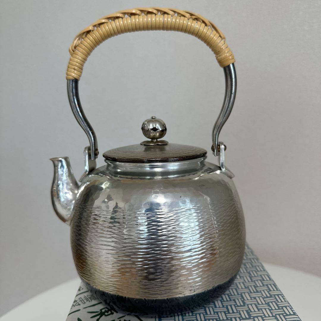 茶道具 美品【銀瓶】丸型五号秀峰堂造銀瓶