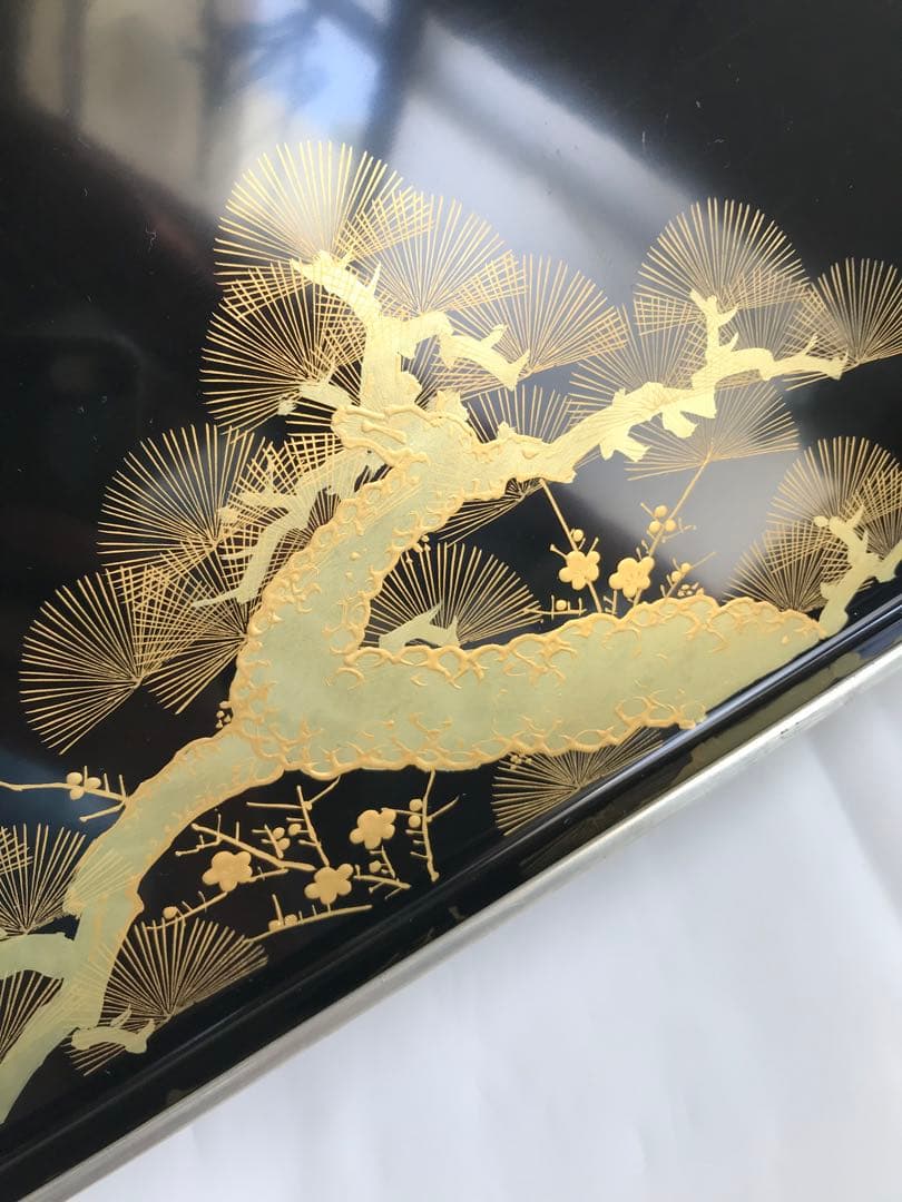 お屠蘇器 銀渕付 黒四つ揃　本松クリ足　松竹梅 金蒔絵 螺鈿 木製漆塗　豪華