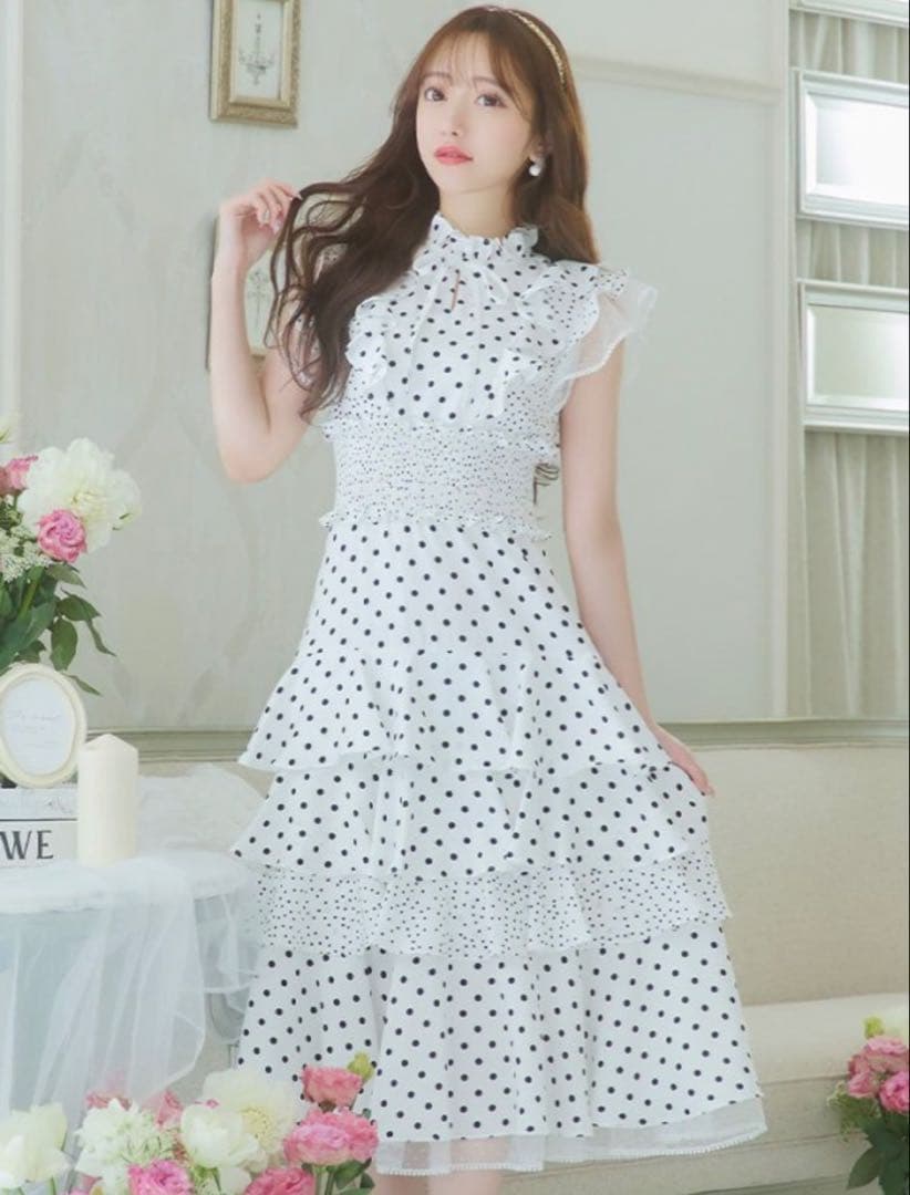 y【ERUKEI エルケイ】ドット ティアードフリル キャバドレス