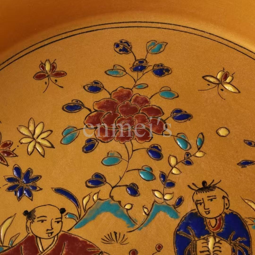 中国古美術・旧蔵 御用・ 粉彩人物図磁器の中皿・純手描き・