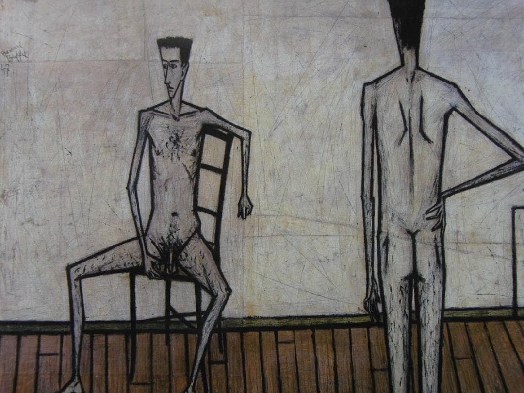 ベルナール・ビュッフェ、「Deux hommes nus」、希少画集の額装画