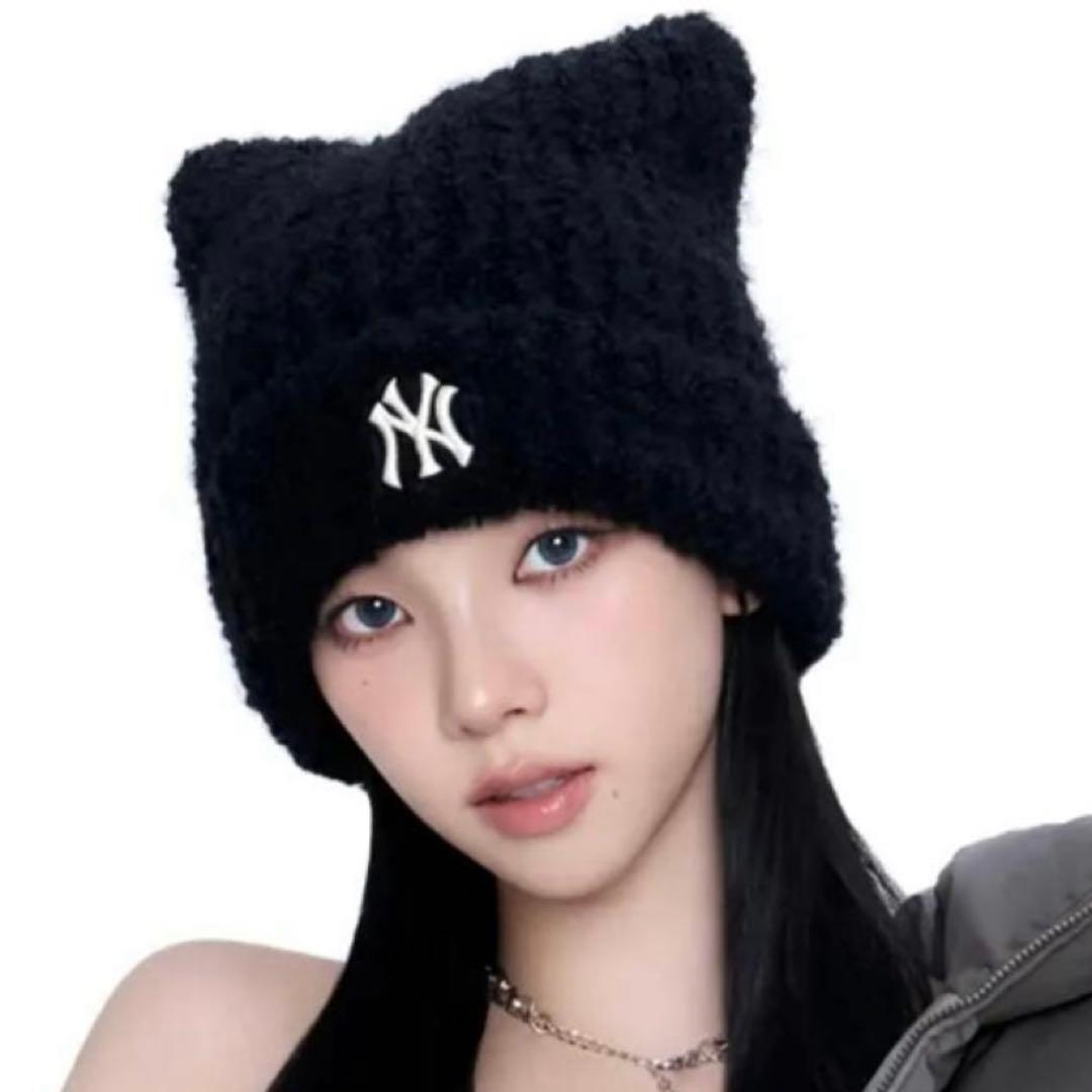 新品】カリナ着用モデル 黒 MLB韓国公式ショップ限定 ビーニー 猫耳