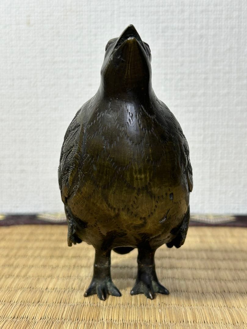 銅製　うづら　香炉　桐箱