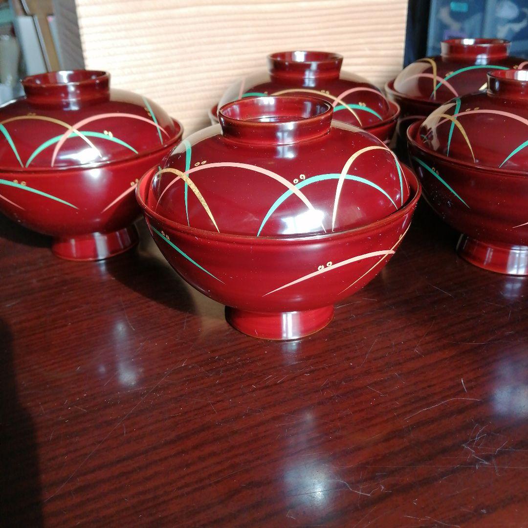 山中塗　和田瑾斎　色絵吸物椀　5客　12cm