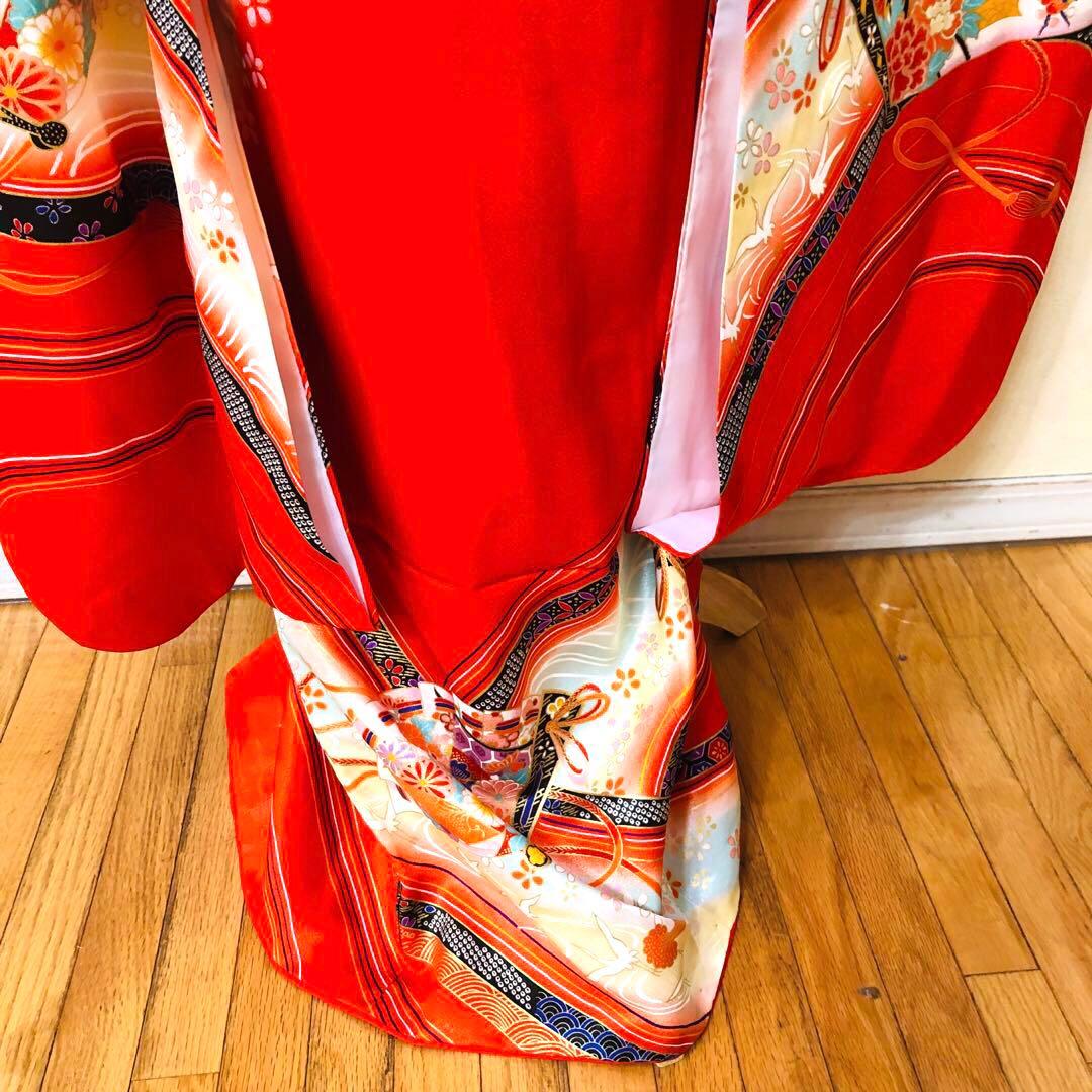 七五三7歳❣️人気赤地暈し金彩際立つ完全フルセッット⭐︎扇熨斗鶴菊金彩煌びやか際立つ