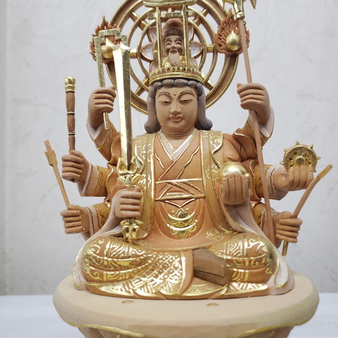 Bフライデー淡彩色切りがね仏像◇ヒバ材 八臂弁才天(弁財天)3