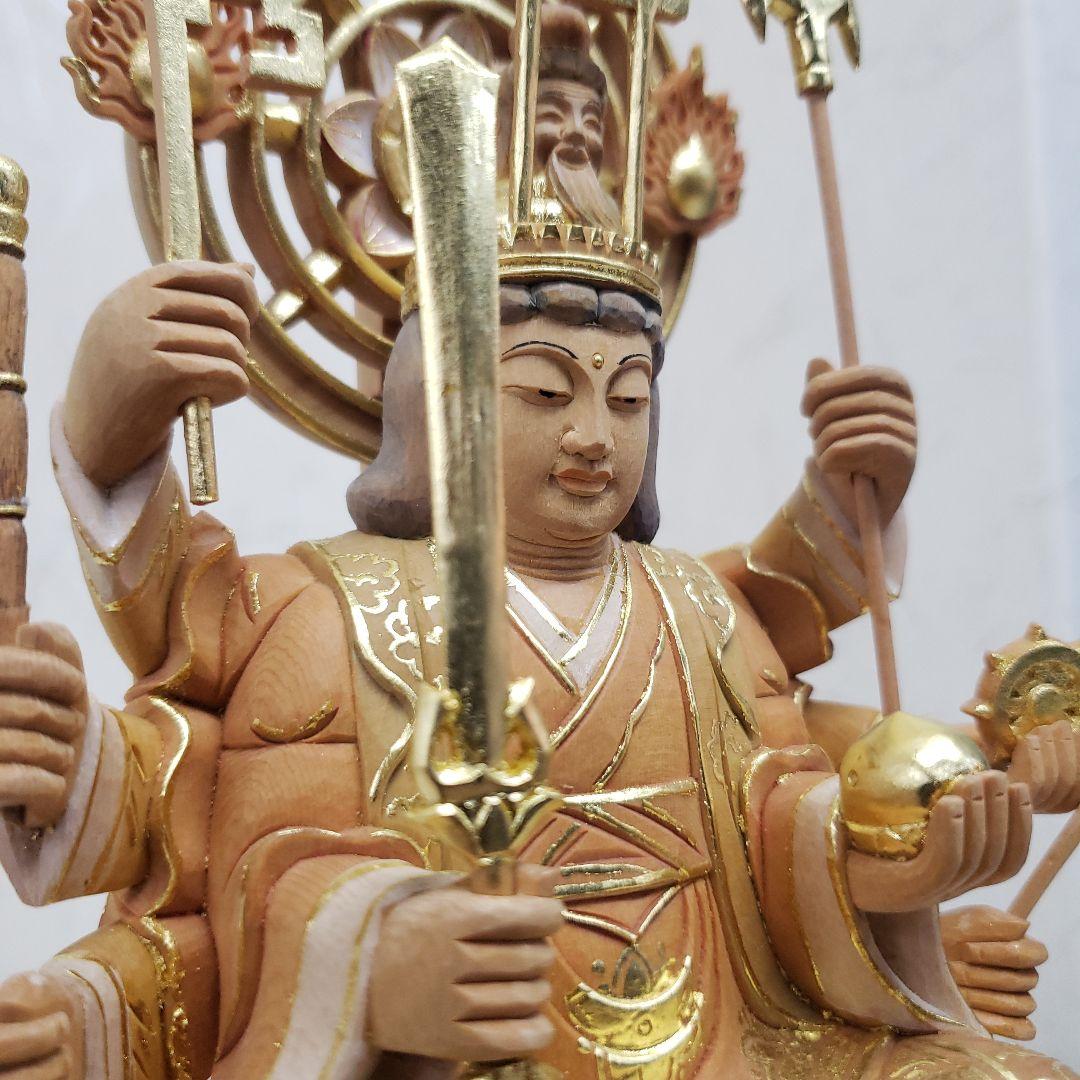 Bフライデー淡彩色切りがね仏像◇ヒバ材 八臂弁才天(弁財天)3