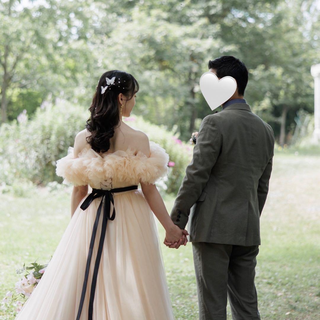 ハツコエンドウ ジル風 カラードレス ベージュ パニエ付き