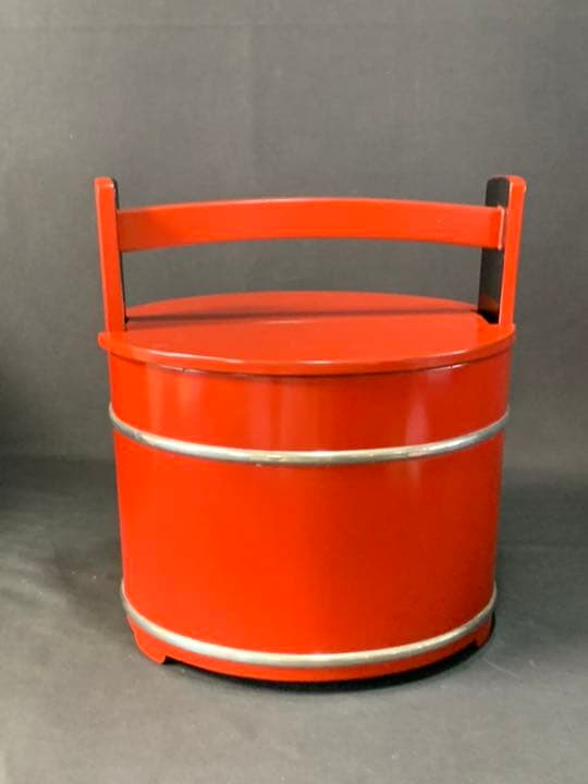 D868 送料無料 朱手桶 水指 秀岳造 共箱 茶室 茶道具 漆芸