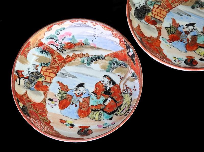 九谷焼　恵比寿大黒の図　橋田画　豆皿　手塩皿　２枚 　C502AS-fbra