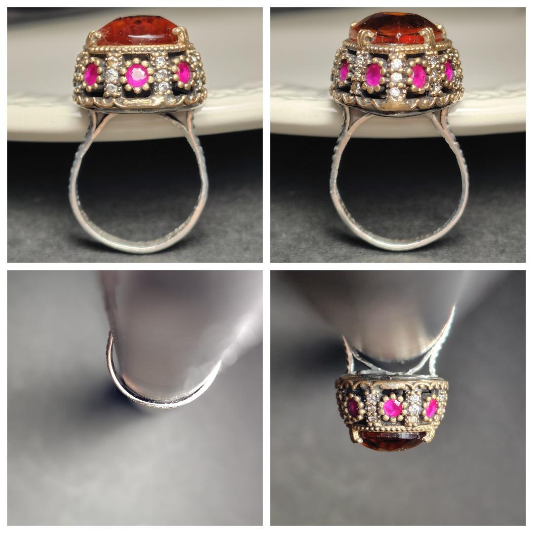 ヴィンテージリング　SILVER　トパーズ　ルビー　メレダイヤ