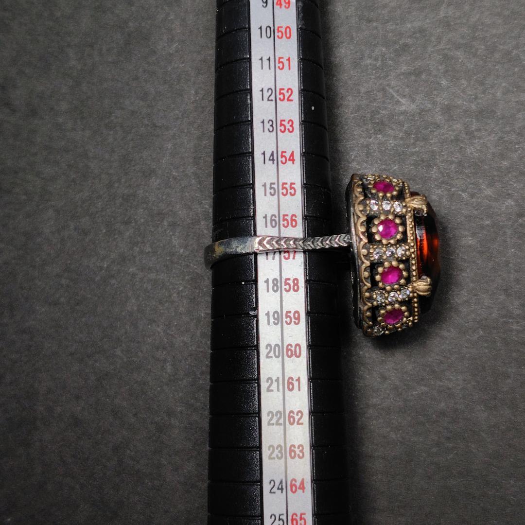 ヴィンテージリング　SILVER　トパーズ　ルビー　メレダイヤ